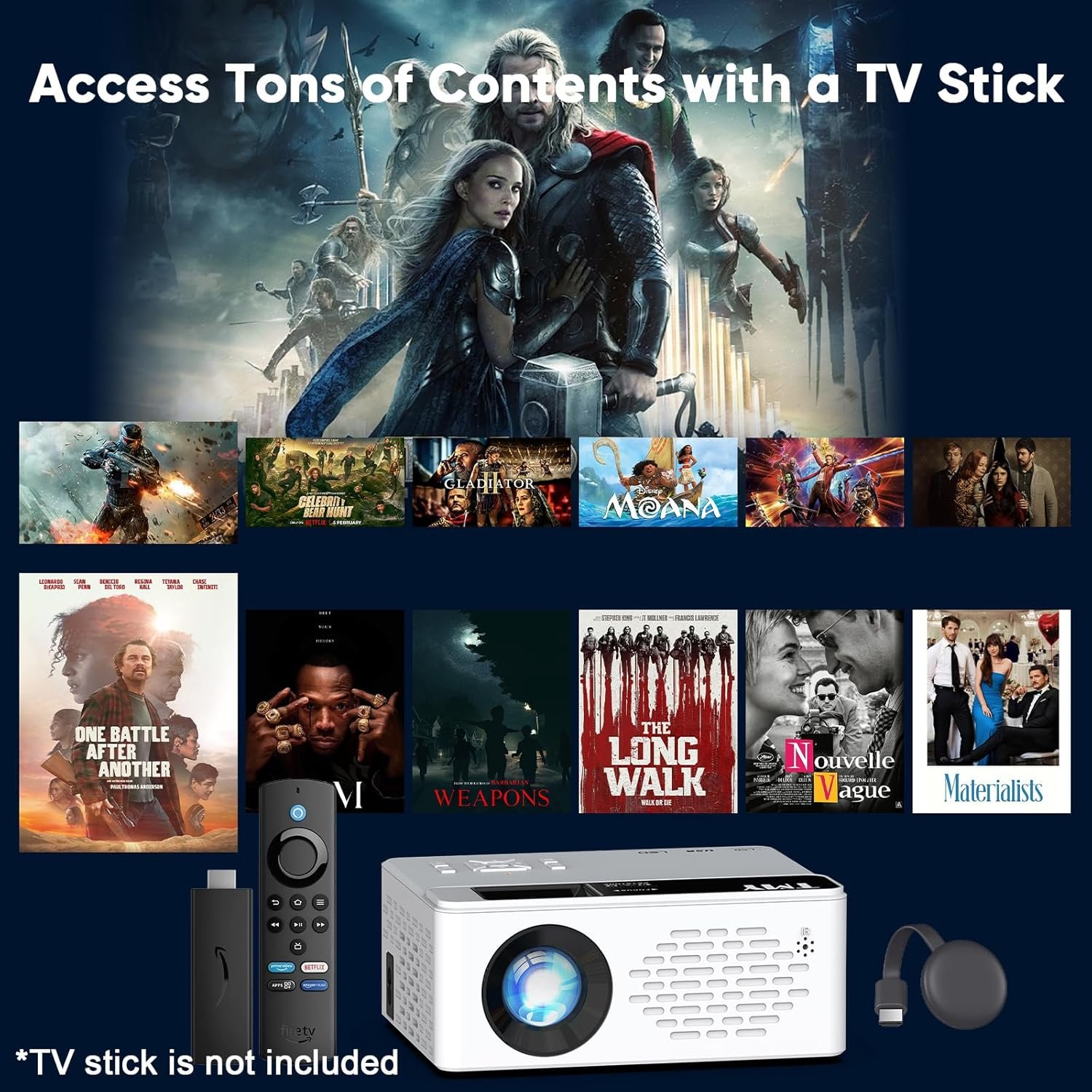 TMY 1080P Full HD Portable Mini Projector, Upgraded Bluetooth Movie Projector with Screen, Compatible with TV Stick Smartphone/HDMI/USB, Indoor & Outdoor Use - Image 6