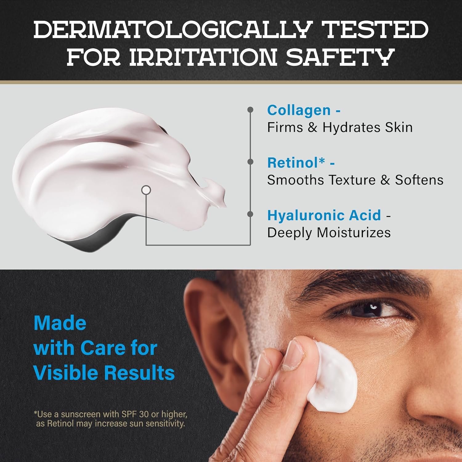 Men's Face Moisturizer Cream - Anti Aging & Wrinkle - Men's Shave Lotion - Made in USA - Collagen, Hyaluronic Acid, Vitamins E & A, Avocado Oil - Age Facial Skin Care, Day & Night Moisturizing, 2 oz - Image 3