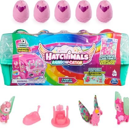 Hatchimals CollEGGtibles, Rainbow-Cation Llama Family Carton with Surprise Playset, 10 Characters, 2 Accessories, Kids Toys for Girls Ages 5 and up
