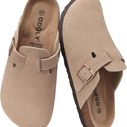 Genuine Suede Clogs for Women Men Soft Cork Footbed Leather Mules Comfort Potato Shoes with Arch Support