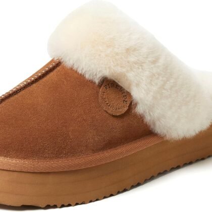 Fireside By Dearfoams Women's Melton Platform Slippers, Genuine Shearling Memory Foam Slip-in House Shoes