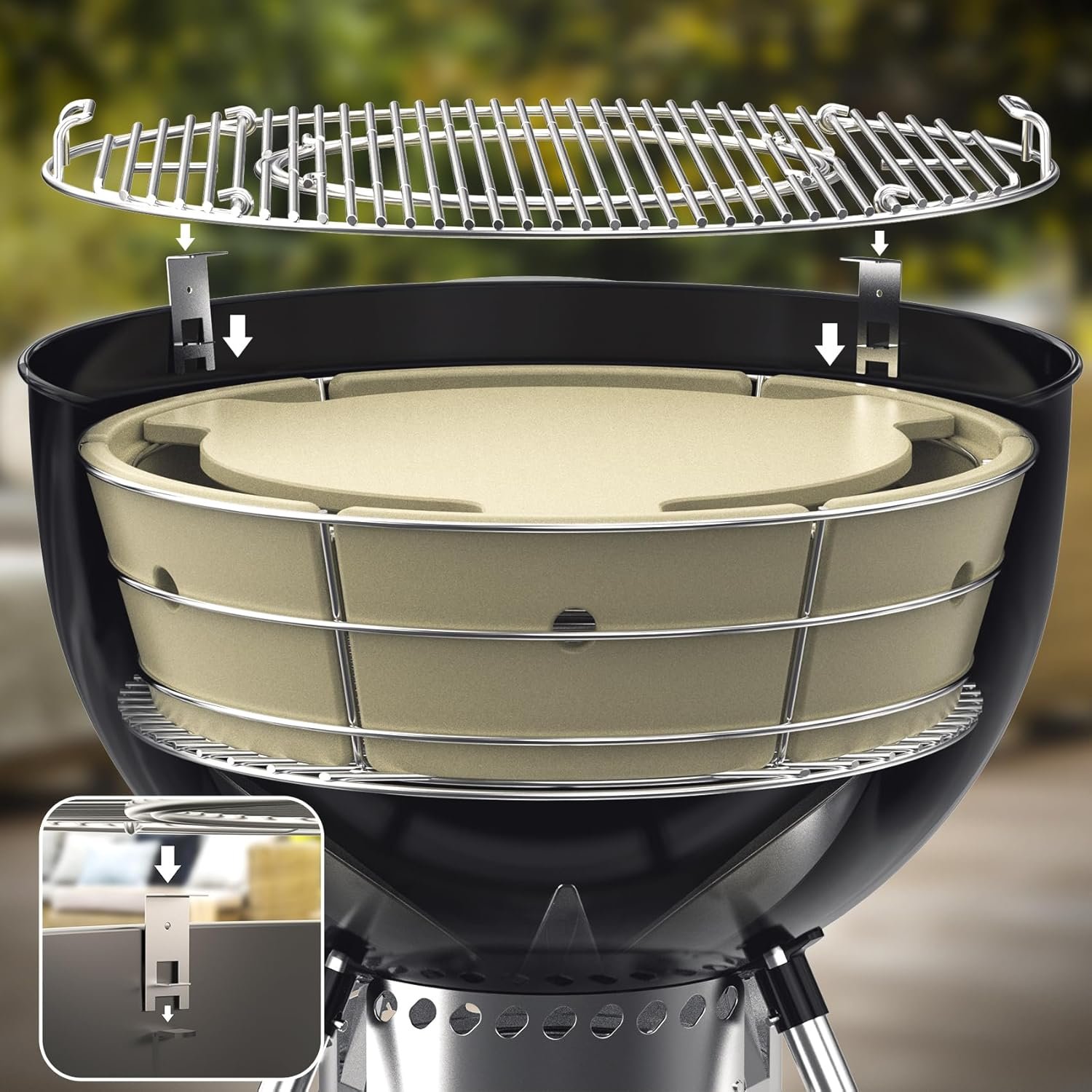 Charkettle Charcoal Firebox Kit, Ceramic Basket with Heat Deflector Compatible with Weber 22-inch Kettle Charcoal Grills - Image 3
