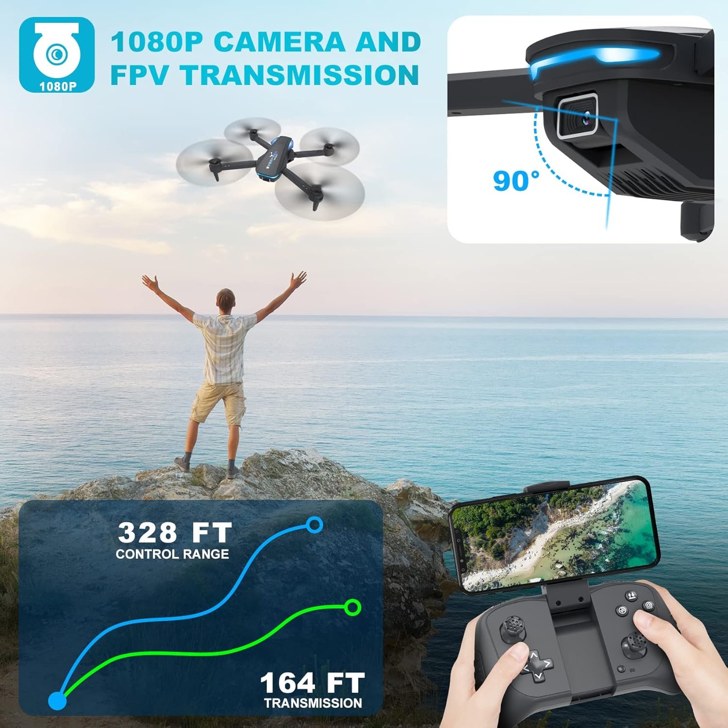 Drone with 1080P Camera for Beginners and Adults, Foldable Remote Control Quadcopter with Voice Control, Gestures Selfie, Altitude Hold, One Key Start, 3D Flips, 2 Batteries, Toy for Beginners - Image 5