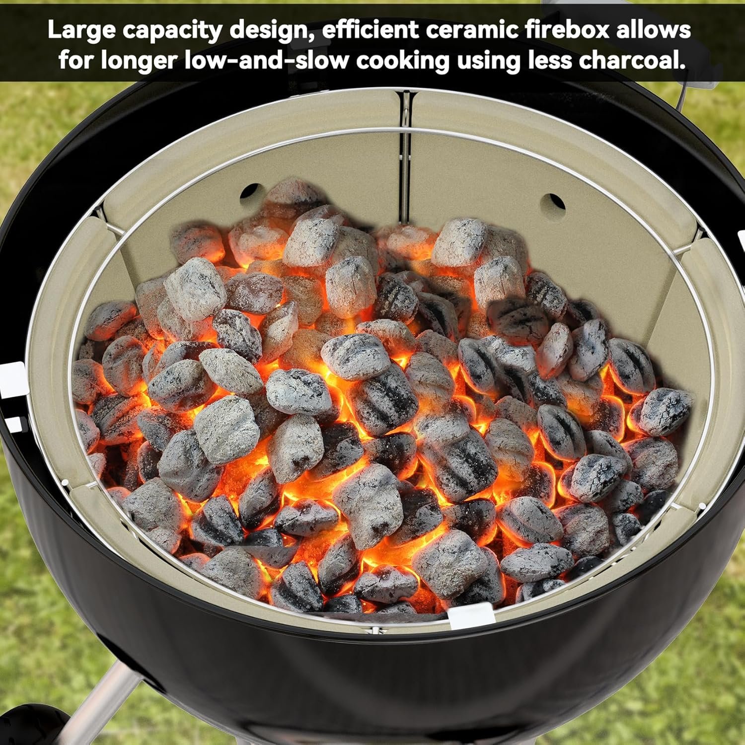 Charkettle Charcoal Firebox Kit, Ceramic Basket with Heat Deflector Compatible with Weber 22-inch Kettle Charcoal Grills - Image 8
