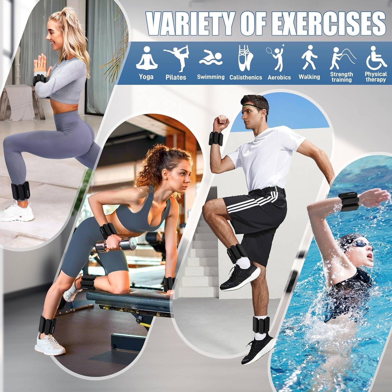 Ankle Weights Set of 2 (1 lb/2 lb Each) for Women Men Adjustable Wrist Bracelet for Home Gym Weighted Bangles Wristbands Leg Arm Weights for Walking Swimming Running Pilates Yoga Gym - Image 2