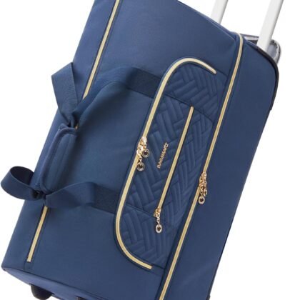 BAGSMART Rolling Duffle Bag with Wheels, 45L Carry-on Luggage Large Travel Bag with Shoes Compartment, Weekender Overnight Bag for Travel, Business Trips(Navy Blue)