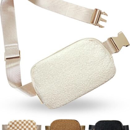Boutique Fleece Belt Bag | Sherpa Crossbody Fanny Pack for Women | Everywhere Waist Pack | Small Fashion Travel Chest Bag (Extended Strap Length, Cream Fleece)