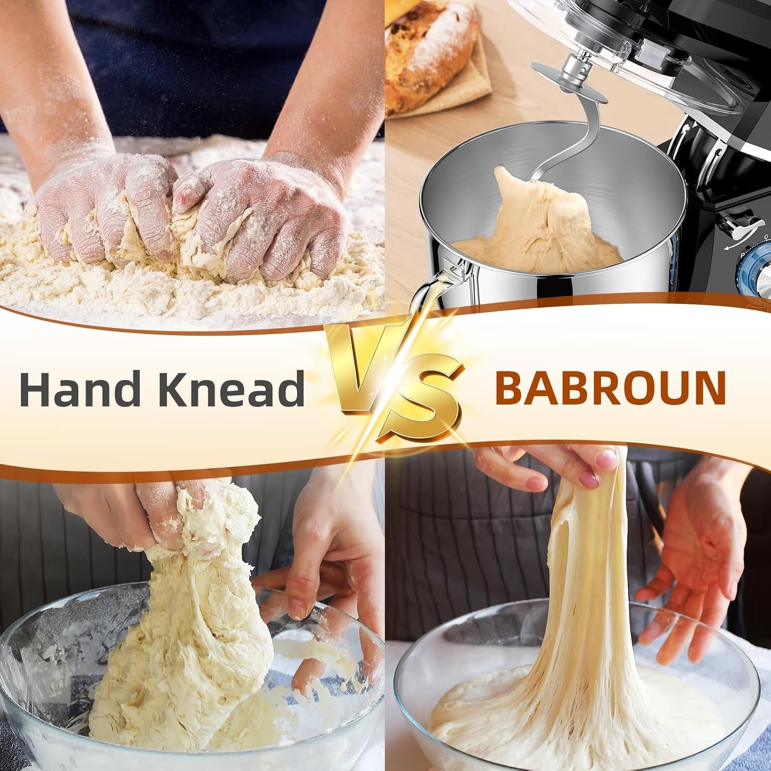 Dough Mixer 8.45 QT Electric Mixer - 660W 6 Speed Large Capacity Kitchen Stand Mixer with Whisk Dough Hook Mixing Beater Household Food Mixer for Baking Cakes Cookie Bread Salad - Image 9