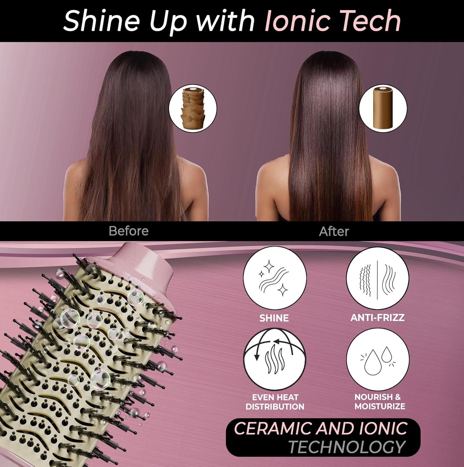 Premium 4-in-1 Oval Blow Dryer Brush, One-Step Hot Air Brush for Smooth, Hair Dryer & Volumizer, Salon Quality, Ionic Blow Dryer Styler & Straightener, Anti-Frizz, Large 3" Barrel, 13" Long - Image 5