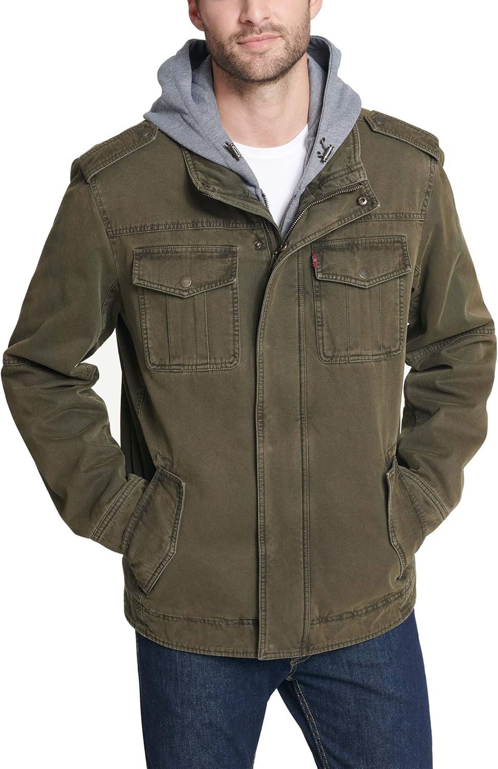 Levi's Men's Washed Cotton Hooded Military Jacket (Regular & Big & Tall Sizes)