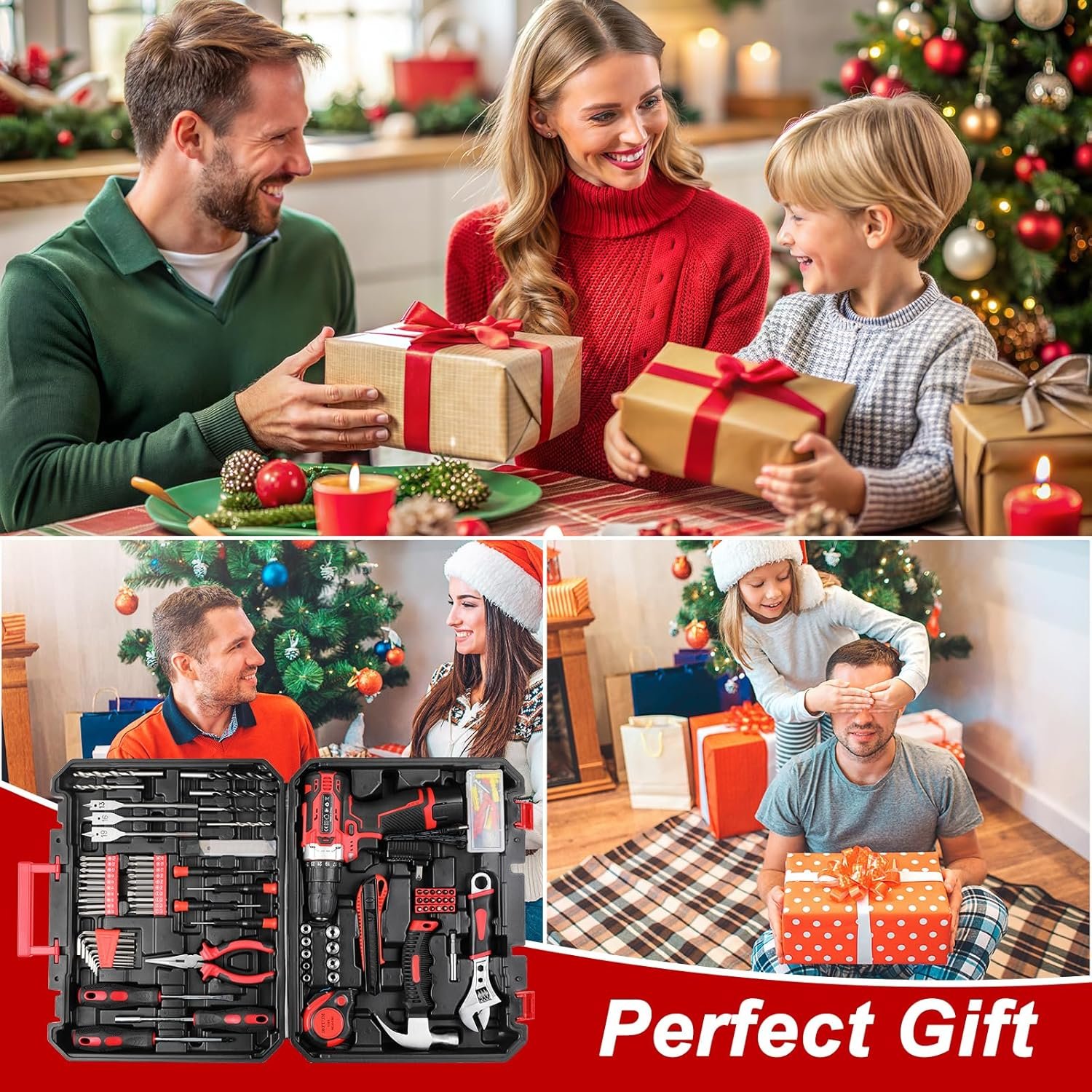 TLGREEN Complete Home Tool Kit with 12V Cordless Drill & Magnetic Bits | 138Pcs All-in-One Set for DIY, Repairs & Assembly | Durable Case & Fast Charging | Ideal for New Homeowners | Red - Image 8