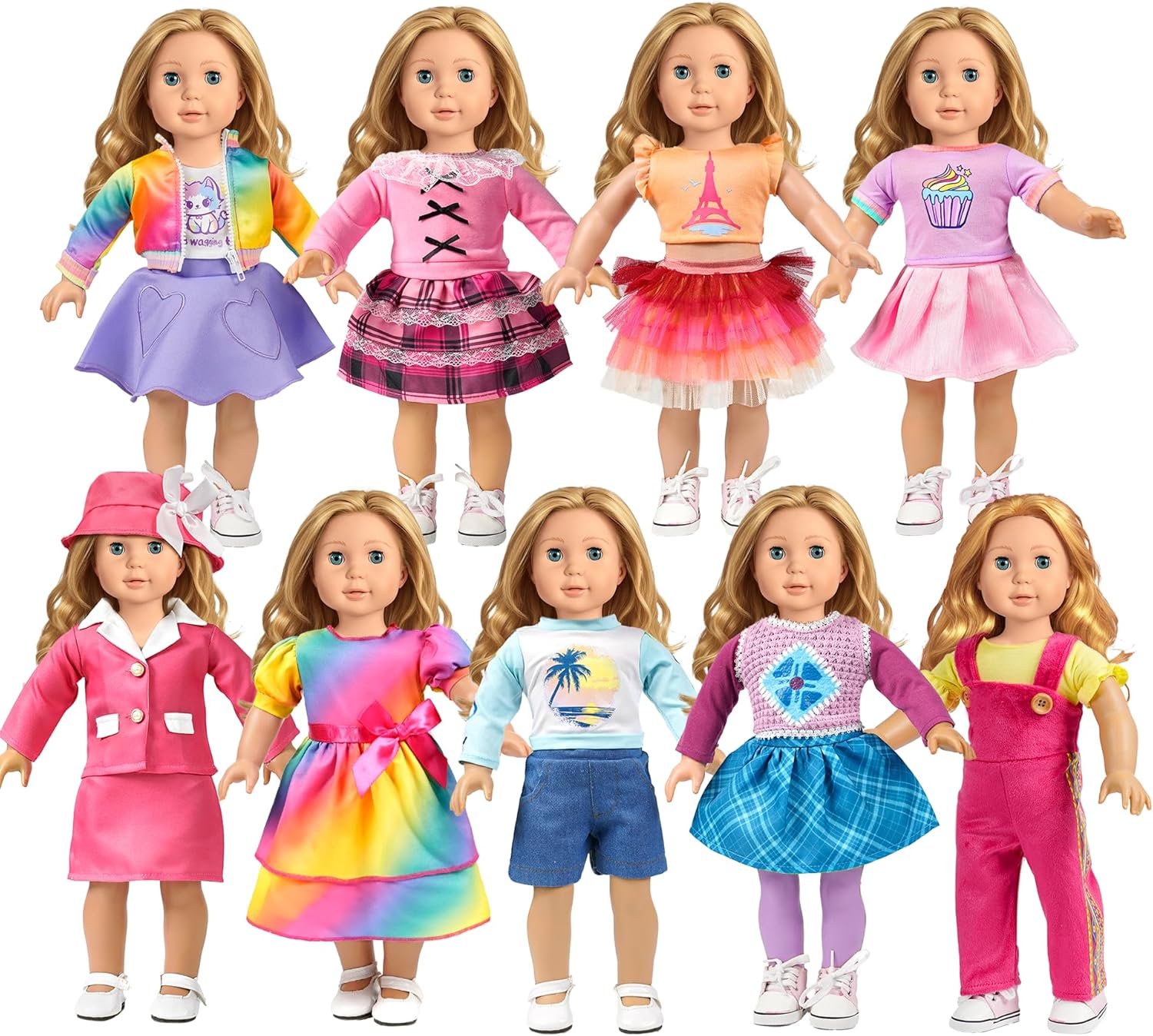 9 Sets American 18 Inch Doll Clothes and Accessories - Outfits Sets - Princess Fashion Bundle for Girl(No Doll)