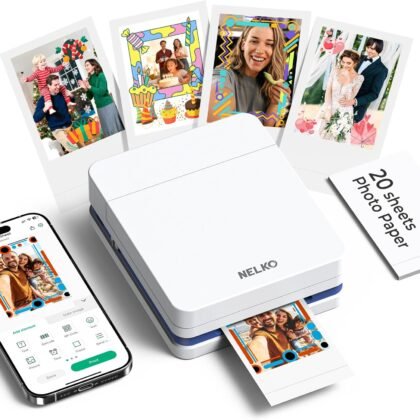 Nelko Photo Printer, PP01 Color Mini Portable Printer, Instant Smartphone Inkjet Printer, Sticky-Back Rechargeable Portable Picture Printer for iOS & Android, for Christmas Family, White