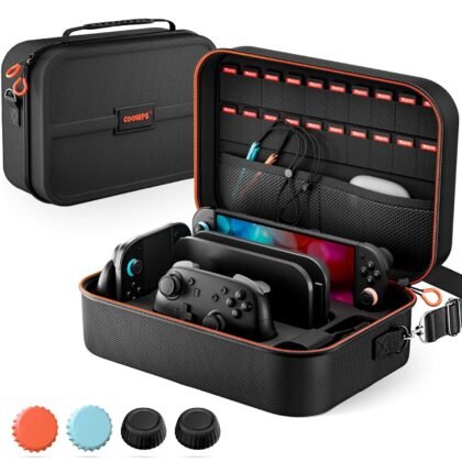 COOWPS Switch 2 Carrying Case 2025, with 4Pcs Thumb Grips, 20 Game Card Slots, Portable Travel Hard Full Protection All In One Storage Case for Nintendo Switch 2 Console Pro Controller Accessories