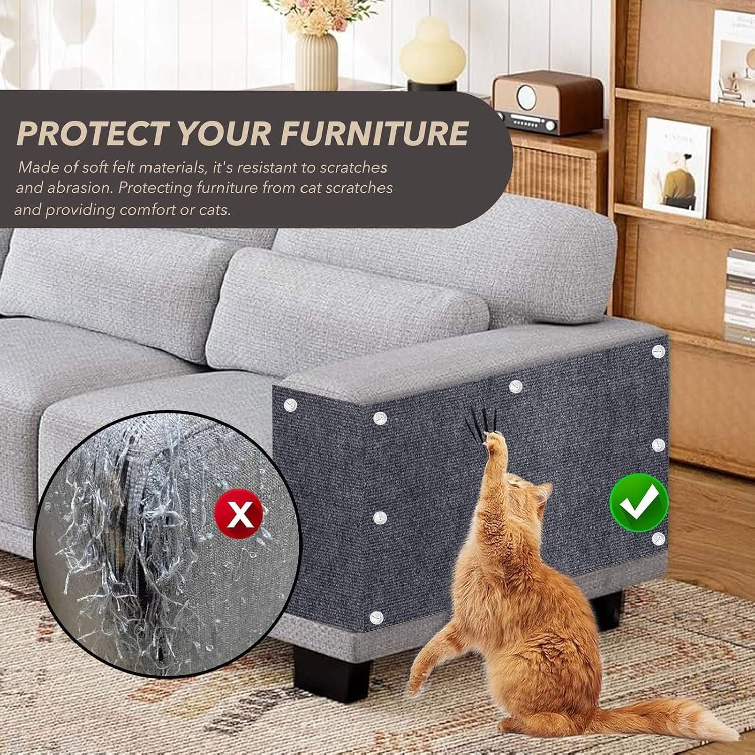 78.7"X15.8" Cat Scratching Mat, Self-Adhesive Cat Scratch Carpet, DIY Cats Scratch Furniture Protector for Couch, Sofa, Wall & Door, Durable Furniture Guards Couch Scratcher from Cats Claws, Dark Grey - Image 3
