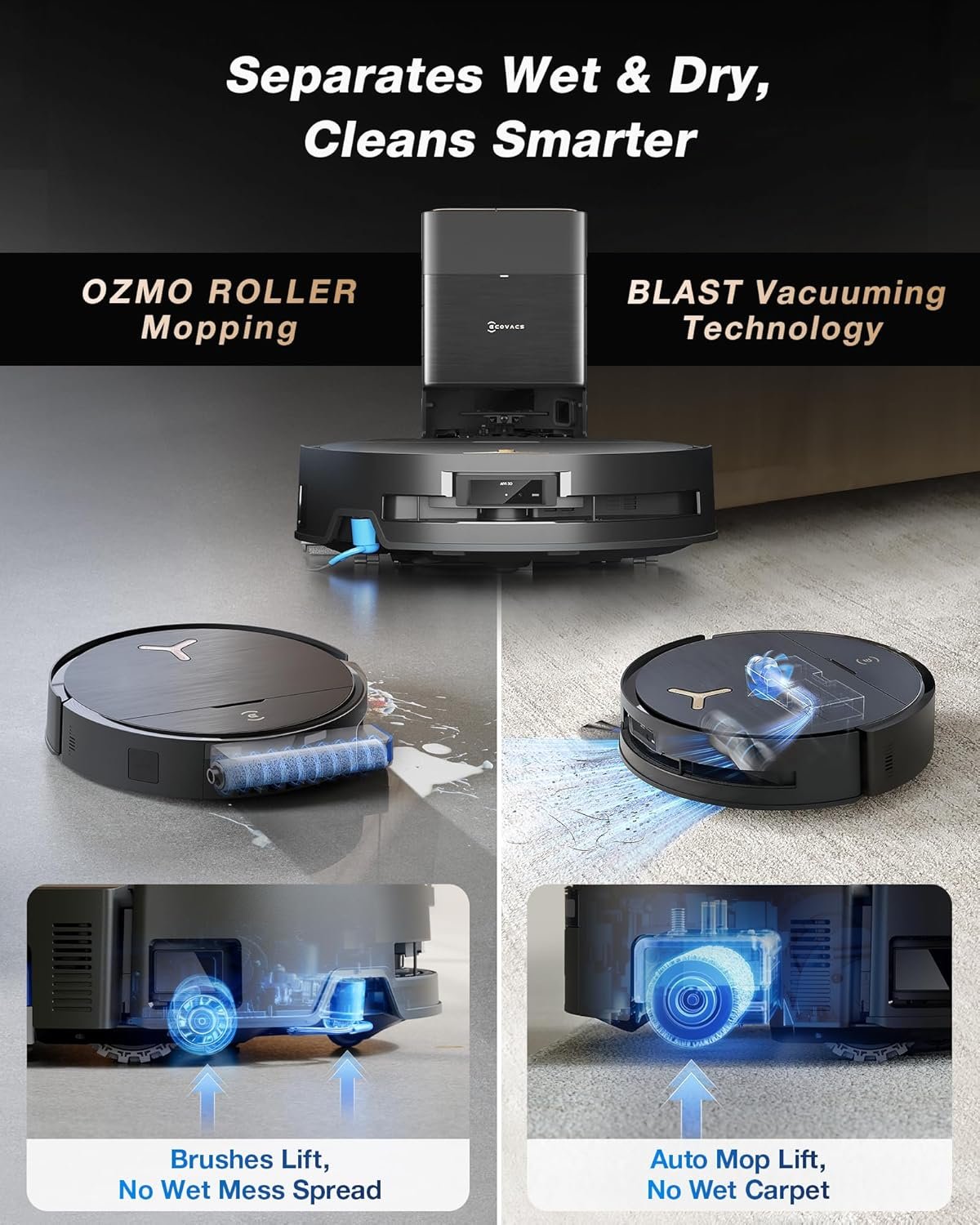 ECOVACS DEEBOT X9 PRO Omni Robot Vacuum and Mop, 16,600Pa Blast Suction, OZMO Roller Instant Self-Washing Mop, ZeroTangle 3.0, Triple Lift System, AI Navigation, Hands-Free Omni Station - Image 2
