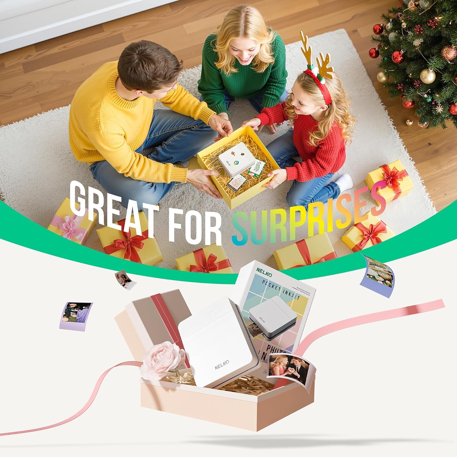 Nelko Portable Photo Printer, PP03 Color Mini Photo Printer with Smart AI APP for iPhone & Android, with 100 Sheets of Photo Paper, AI Bluetooth Picture Printer for Christmas, Family, Travel, White - Image 7