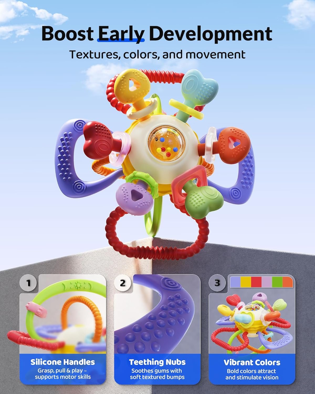 Baby Montessori Sensory Teething Toy - Safe, Multi-Functional BPA-Free Silicone Teether for Babies 0-12 Months - Teething Relief & Fun Play with Rattle - Perfect Baby Toys for Boys & Girls - Image 7