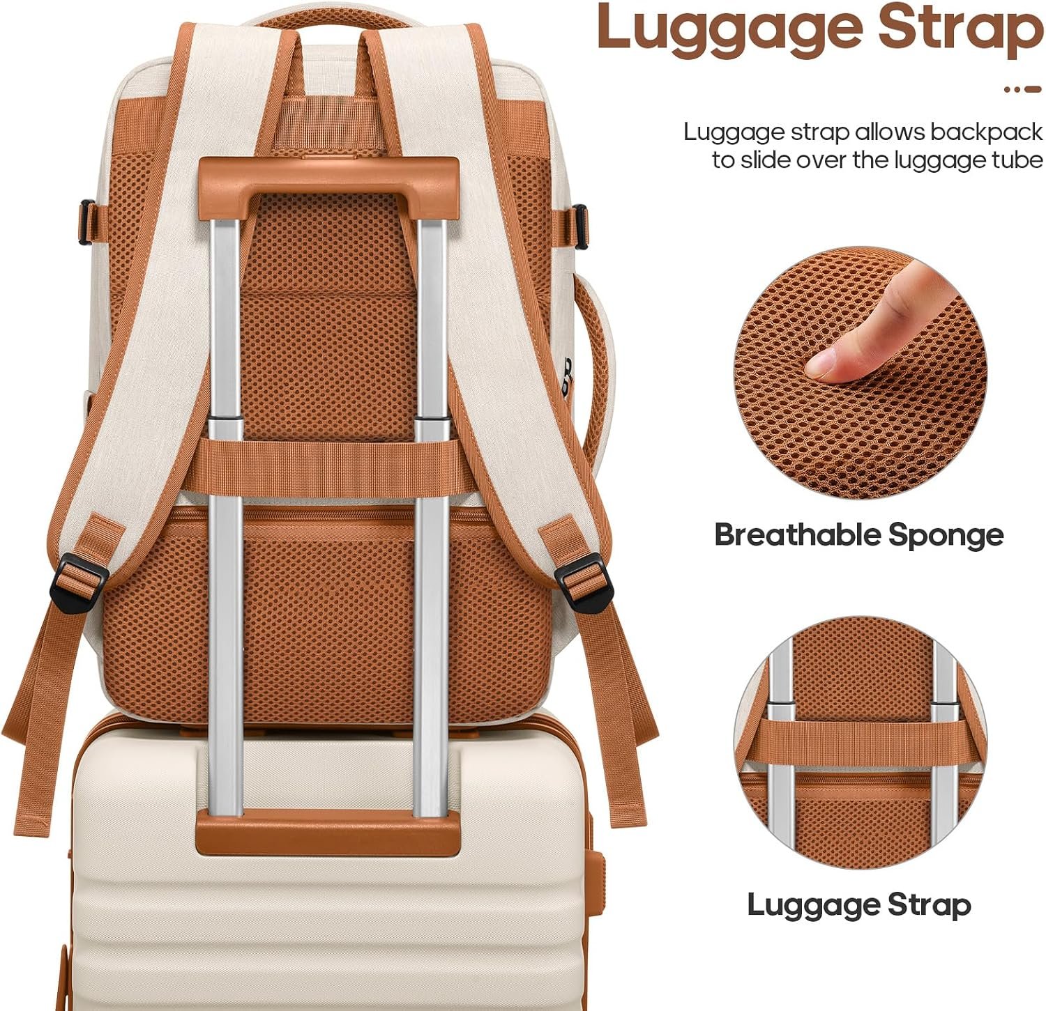 UKEIN Luggage Sets 3 Piece, Carry On Luggage 20In With Spinner Wheels,PC Hardside Suitcase Set with TSA Lock,Durable Carry On Suitcase With Travel Backpack for Men (Beige, 3 piece set (20inch)) - Image 6