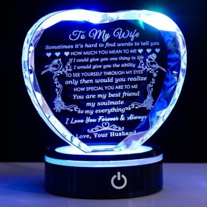 YWHL Gifts for Wife with Colorful LED Base Romantic Wedding Anniversary I Love You Gifts for Her Best Wife Birthday Gift Ideas to My Wife Crystal Keepsakes Presents from Husband