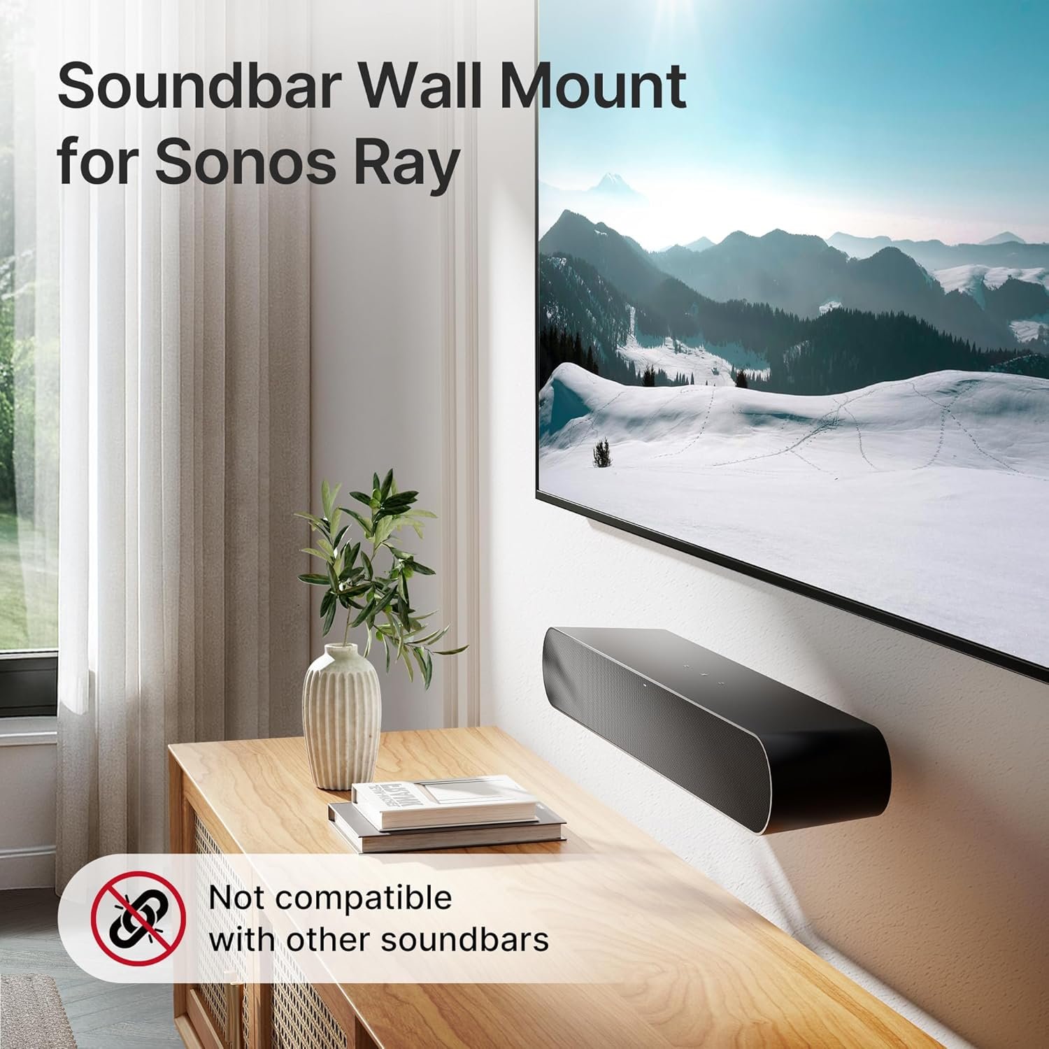 Soundbar Wall Mount Compatible with Sonos Ray,Soundbar Wall Bracket Under TV for Sonos Ray,Hold 4.4LBS,Hidden Floating Design,Black - Image 7