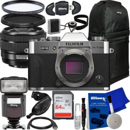 FUJIFILM X-T30 II Mirrorless Camera with XC 15-45mm OIS PZ Lens (Silver) + 64GB Ultra SDXC Memory Card, Sling Backpack, Variable Neutral Density Filter (ND2-ND400) & More (23pc Bundle)
