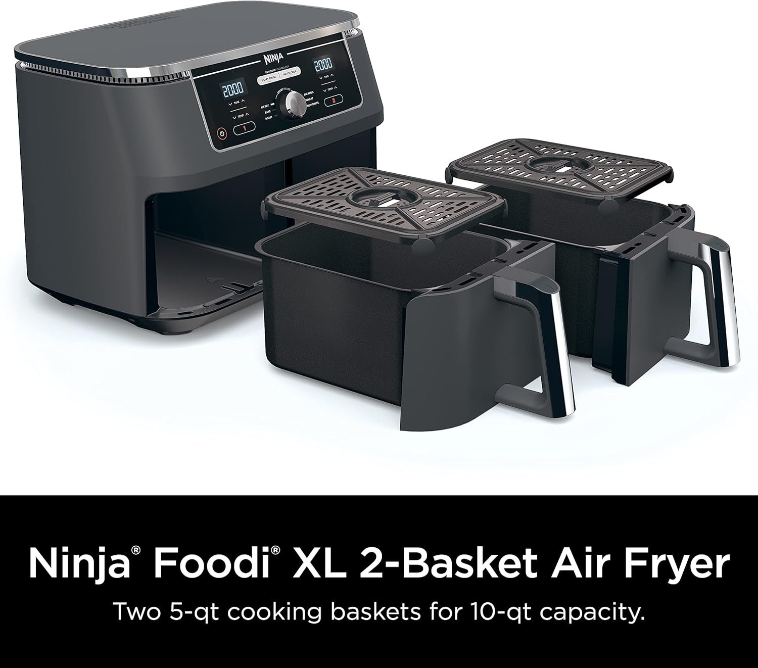 Ninja DZ401 Foodi 10 Quart 6-in-1 DualZone XL 2-Basket Air Fryer with 2 Independent Frying Baskets, Match Cook & Smart Finish to Roast, Broil, Dehydrate for Quick, Easy Family-Sized Meals, Grey - Image 6