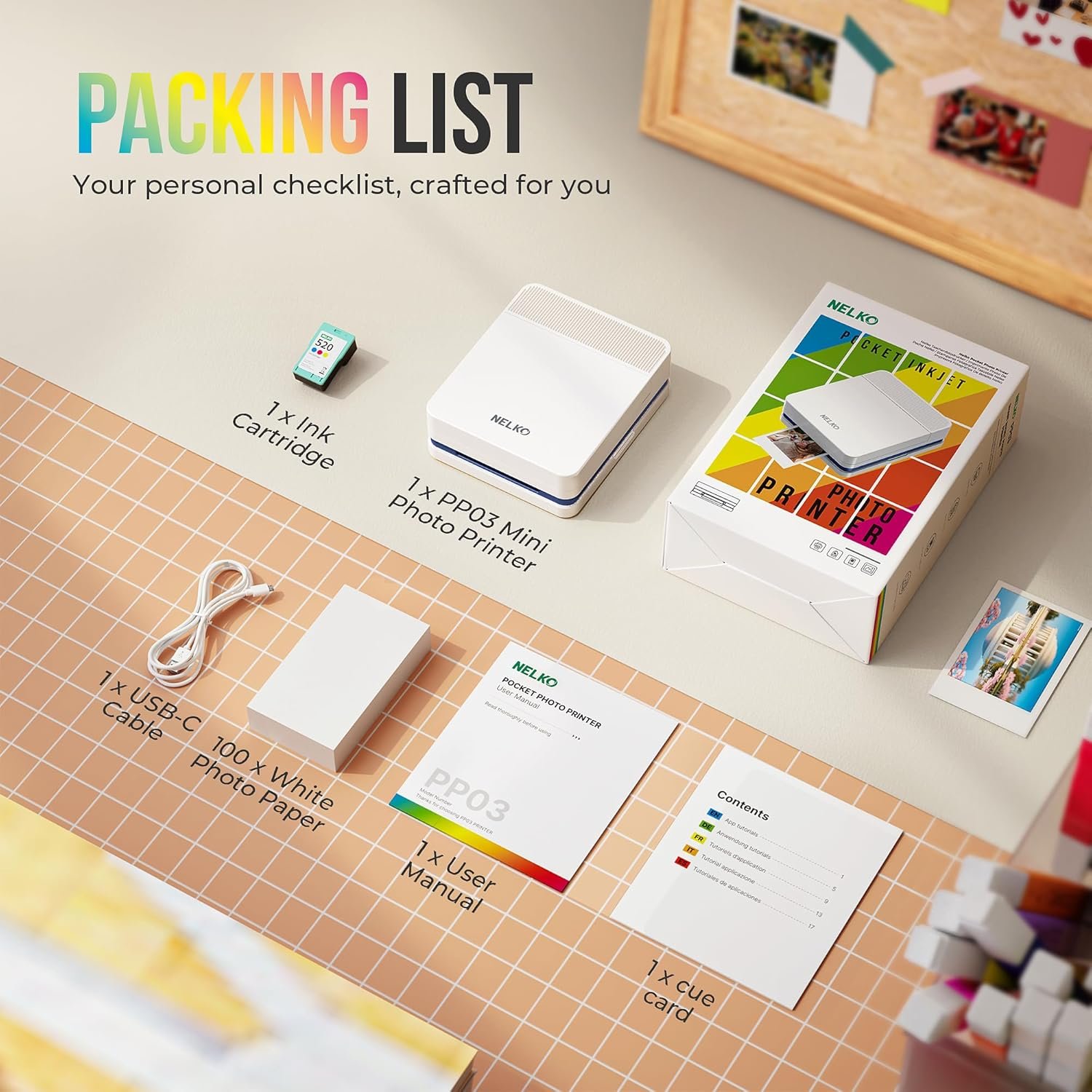 Nelko Portable Photo Printer, PP03 Color Mini Photo Printer with Smart AI APP for iPhone & Android, with 100 Sheets of Photo Paper, AI Bluetooth Picture Printer for Christmas, Family, Travel, White - Image 5