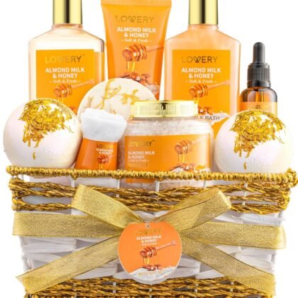 Gifts for Women Gift Basket for Women - 10 Pc Almond Milk & Honey Beauty & Personal Care Set - Valentines Day Gifts for Her Home Bath Package - Spa Self Care Kit - Birthday, Mom, Anniversary Gift