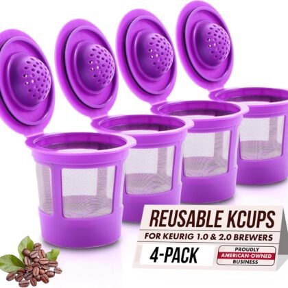 Reusable K Cups for Keurig Coffee Maker - Filter Pods for Keurig 1.0 and 2.0 Brewers - Refillable K Cup Fits K-Elite, K-Classic - BPA Free Universal Reusable Single Serve - 4 Pack