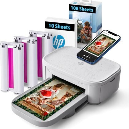HP Sprocket Studio Plus 4x6 Wireless Instant Photo Printer, 118 Sheets + 3 Cartridges, Wi-Fi, Premium Dye Sublimation, Compact Home Use, Prints Vibrant Color Pictures, Editing App for Fun Photos