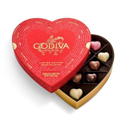 Godiva Gold Heart Belgian Chocolate Box, Assorted Chocolates with Ganache and Pralinés, Elegant Valentine’s Day Gift for Her, 14 Pc