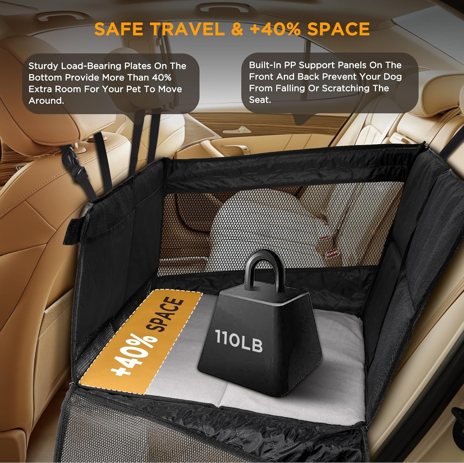 Back Seat Extender for Dogs,Hard Bottom Dog Car Seat Cover for Back Seat Holds 400lbs,Waterproof Anti-Scratch PU Leather Backseat Extender for Dogs,Dog Hammock for Car SUV Truck - Image 7