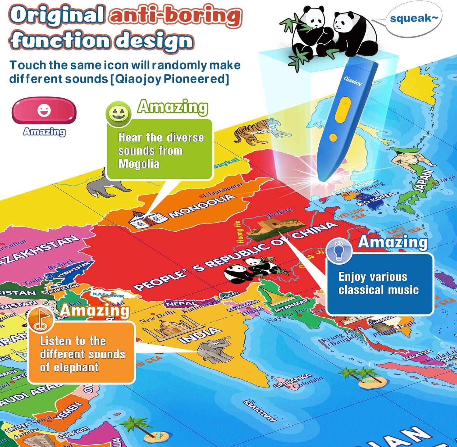 Bilingual Interactive World Map for Kids Learning and Educational Toys, Talking Electronic Kids World Map i-Poster Geography Games Ages 3 to 12 Years Old, Custom Talking Birthday Gifts Card - Image 4