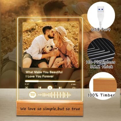 Personalized Acrylic Music Plaque with Wooden, Custom Spotify Plaque with Unique Custom Your Favorite Song & Photo for Boyfriend or Girlfriend, Customized Gifts for Couples, Famlily