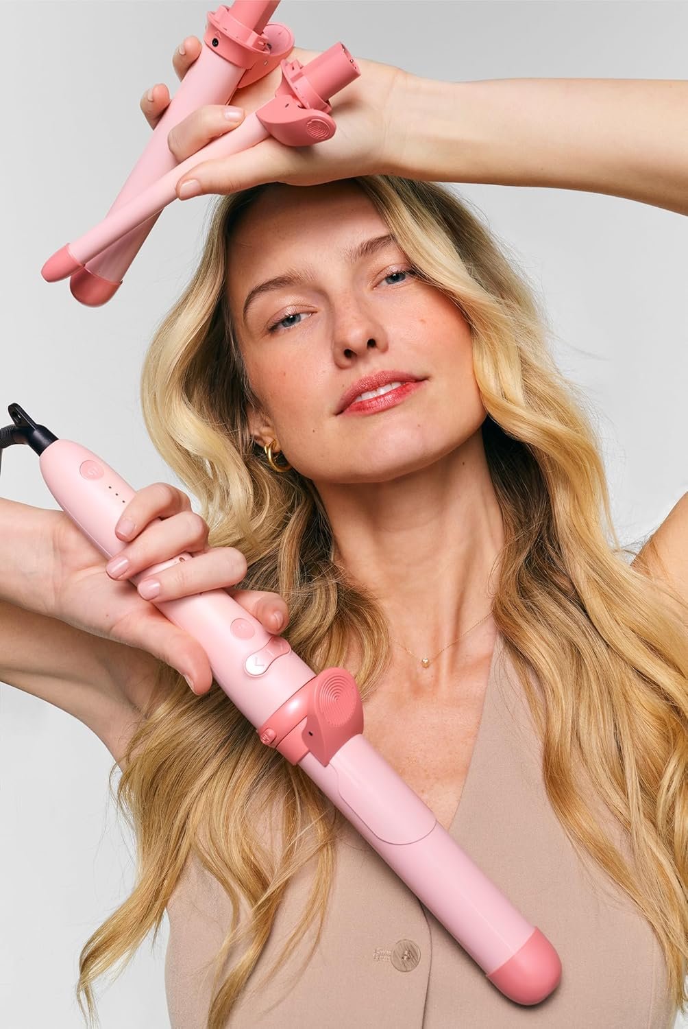 Wavytalk Rotating Curling Iron Set, Curlmaker Pro, Automatic Hair Curler with 3 Sizes Ceramic Barrel (0.5"-1"-1.25") for Tight & Spiral Curls and Beach Waves, Effortless Get Long-Lasting Styling, Pink - Image 7