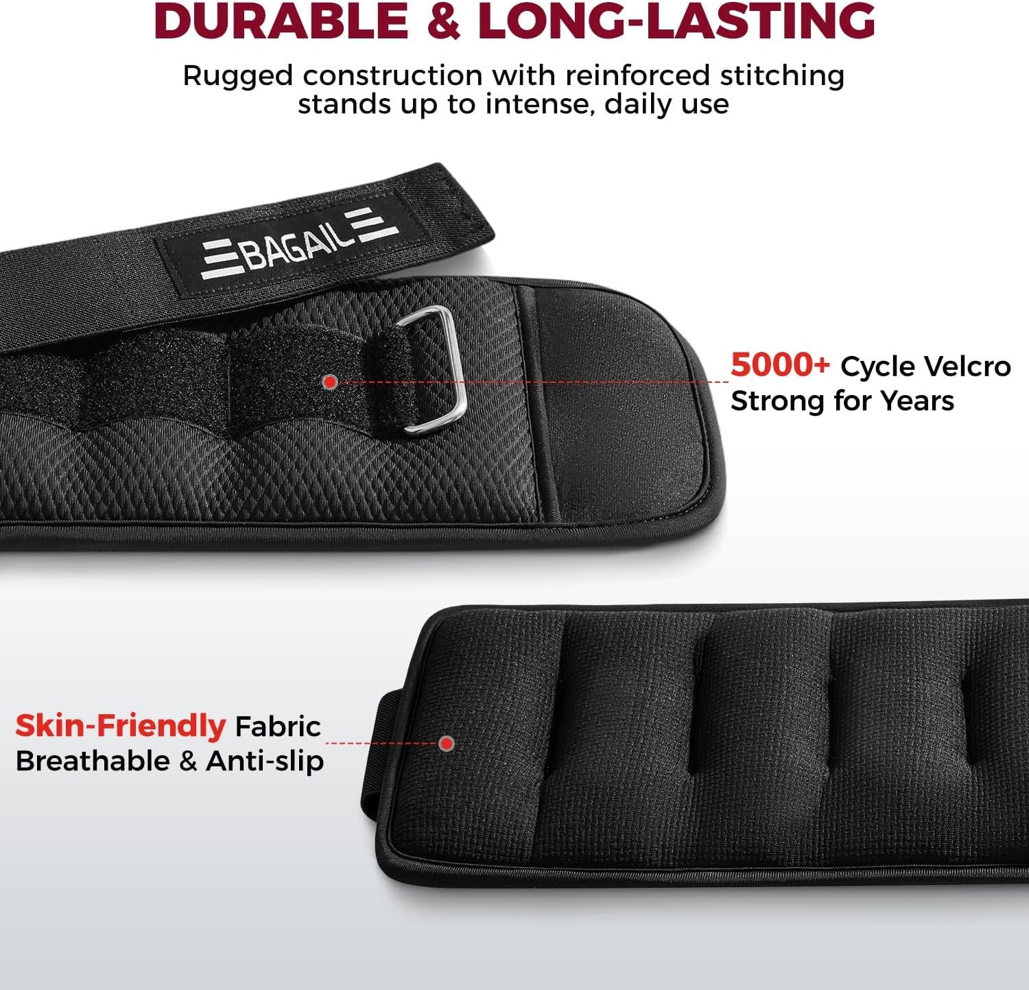 BAGAIL Ankle and Wrist Weights for Women & Men, 1 Pair 1/2/4/6/8/10 LBS Leg Weight with Sleek Design & Secure Fit, Arm Weighted Set for Walking, Running, Home Fitness & Physical Therapy - Image 5