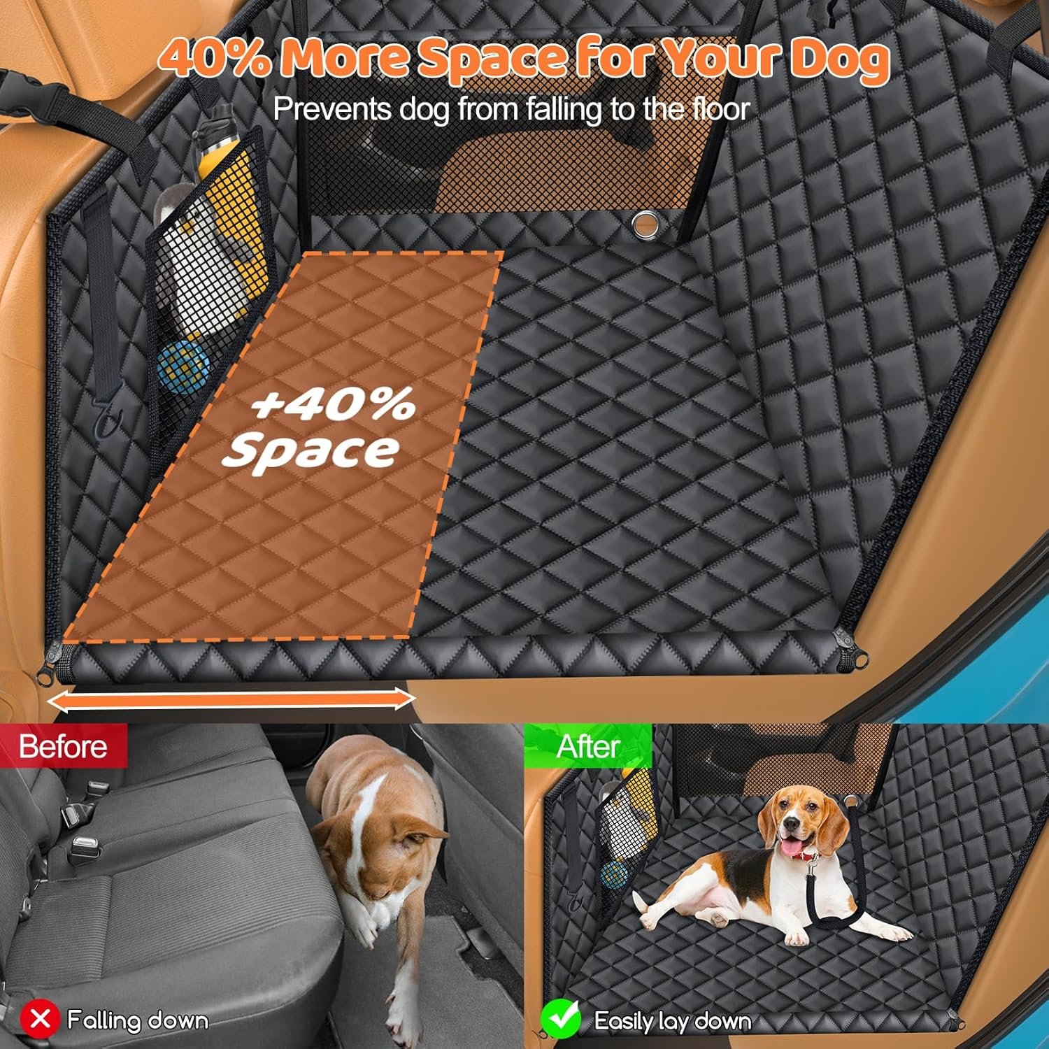 URPOWER Hard Bottom Dog Car Seat for Large Medium Dogs, Dog Back Seat Extender with 3-Sided Hard Boards, Waterproof Pet Backseat Cover Dogs Hammock for Large Cars, Trucks and SUVs, Holds up to 200 lbs - Image 4