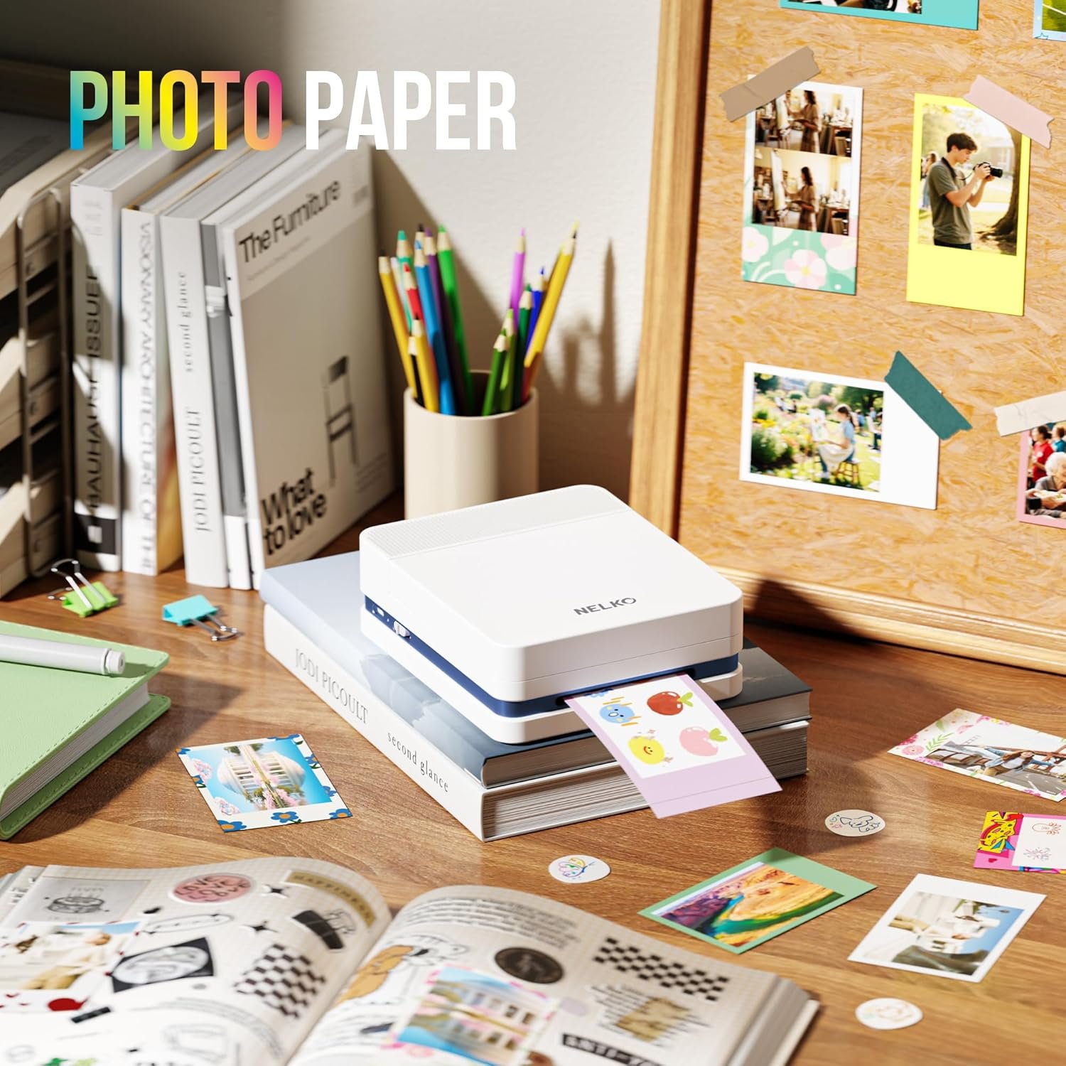 Nelko Portable Photo Printer, PP03 Color Mini Photo Printer with Smart AI APP for iPhone & Android, with 100 Sheets of Photo Paper, AI Bluetooth Picture Printer for Christmas, Family, Travel, White - Image 2