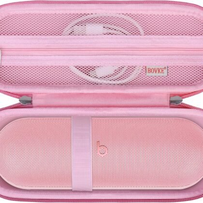 BOVKE Carrying Case for Beats Pill - Portable Bluetooth Speaker, New Beats Pill Wireless Speaker Travel Holder Bag with Extra Mesh Pocket for Charging Cables, Accessories, Pink