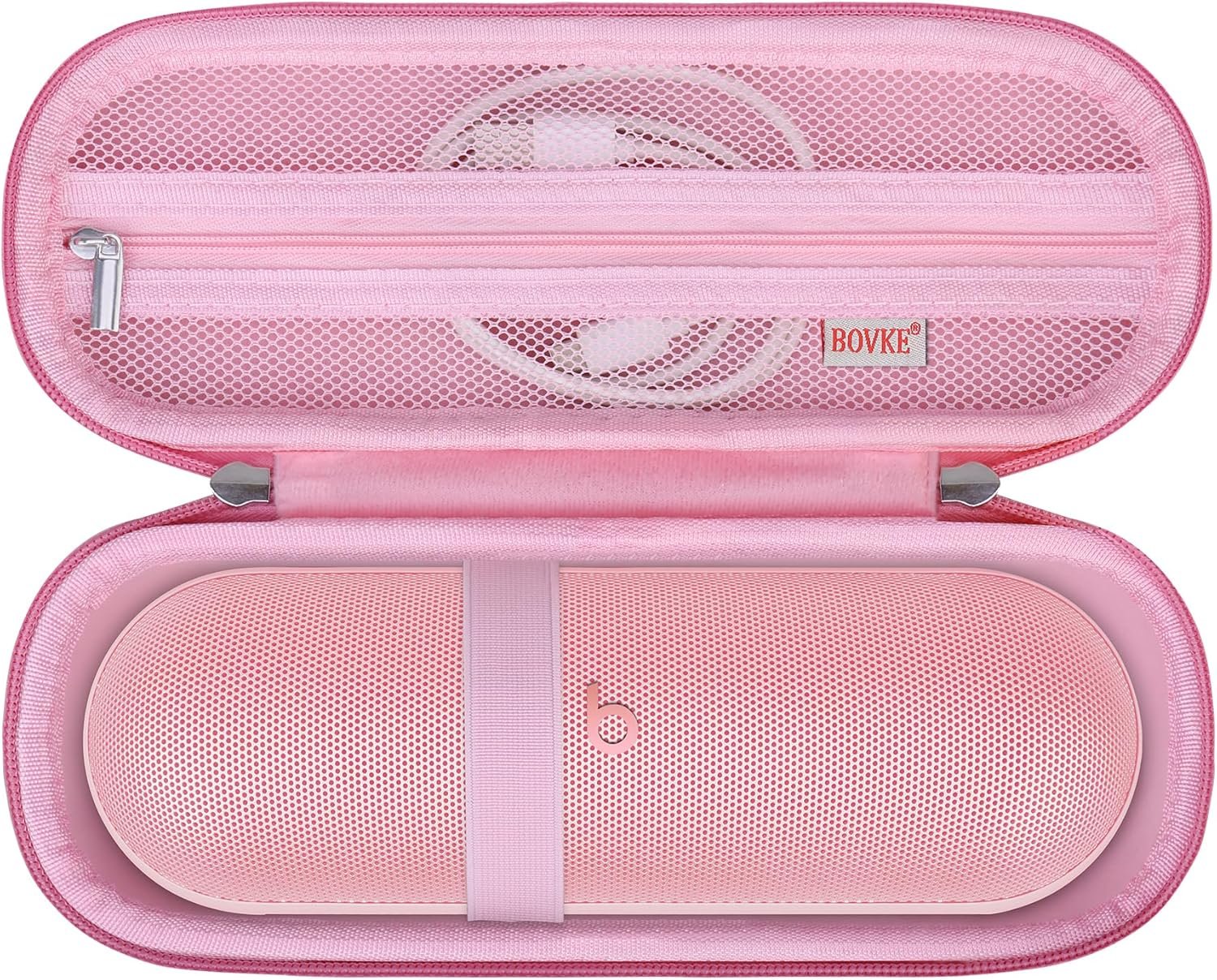 BOVKE Carrying Case for Beats Pill - Portable Bluetooth Speaker, New Beats Pill Wireless Speaker Travel Holder Bag with Extra Mesh Pocket for Charging Cables, Accessories, Pink