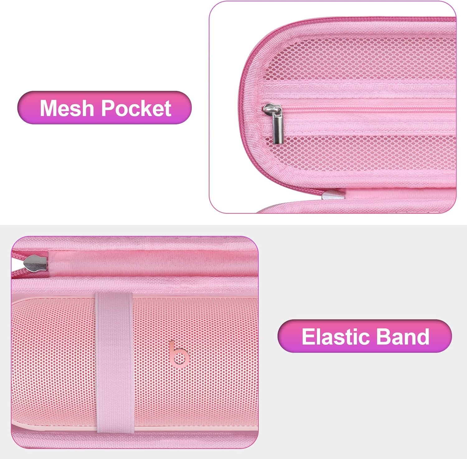 BOVKE Carrying Case for Beats Pill - Portable Bluetooth Speaker, New Beats Pill Wireless Speaker Travel Holder Bag with Extra Mesh Pocket for Charging Cables, Accessories, Pink - Image 4
