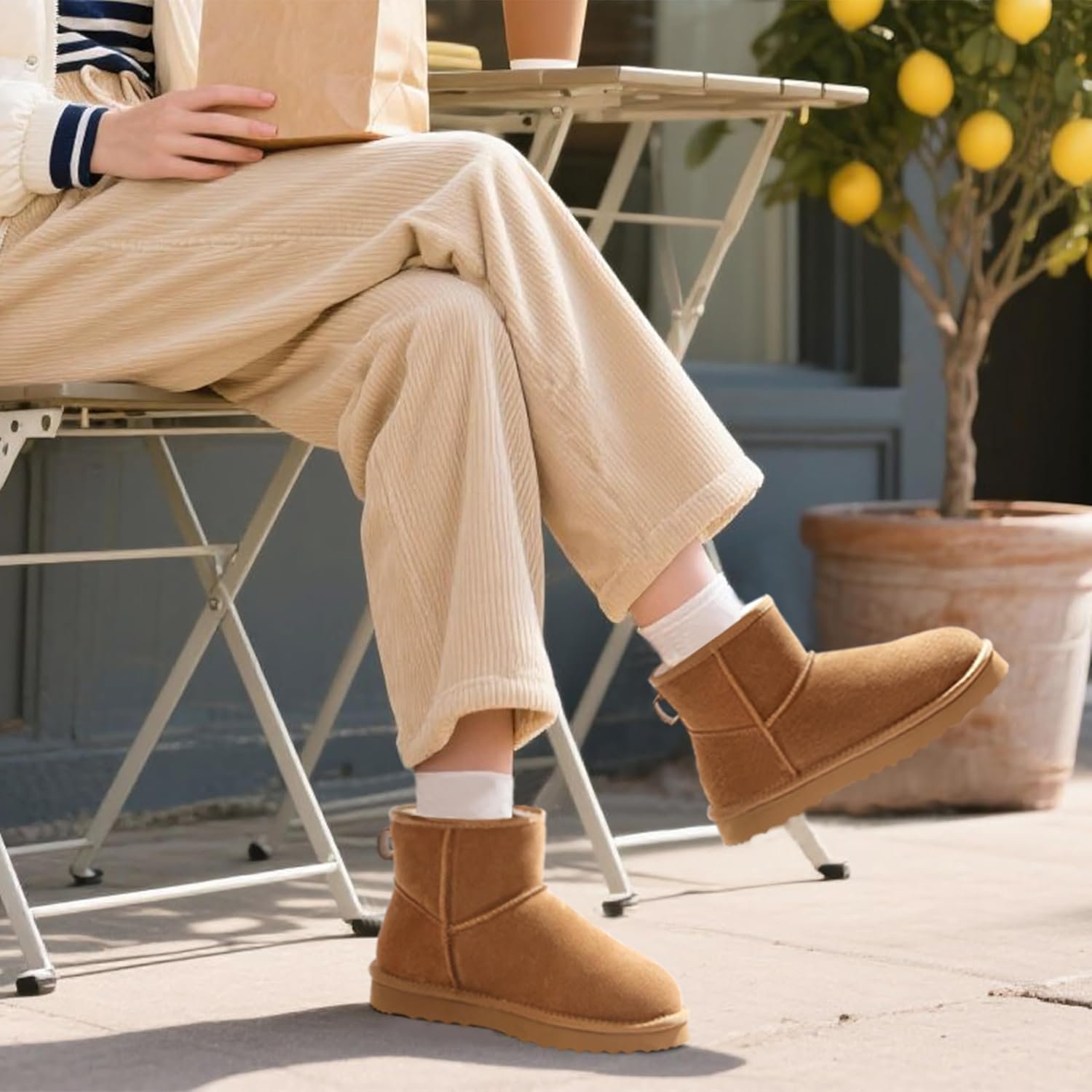 KIDMI Women's Classic Genuine Suede Mini Boots Fuzzy Snow Booties with Fur Lined - Image 7