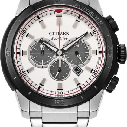 Citizen Men's Eco-Drive Brycen Chronograph Silver Stainless Steel Watch,White Dial (Model: CA4188-81A)