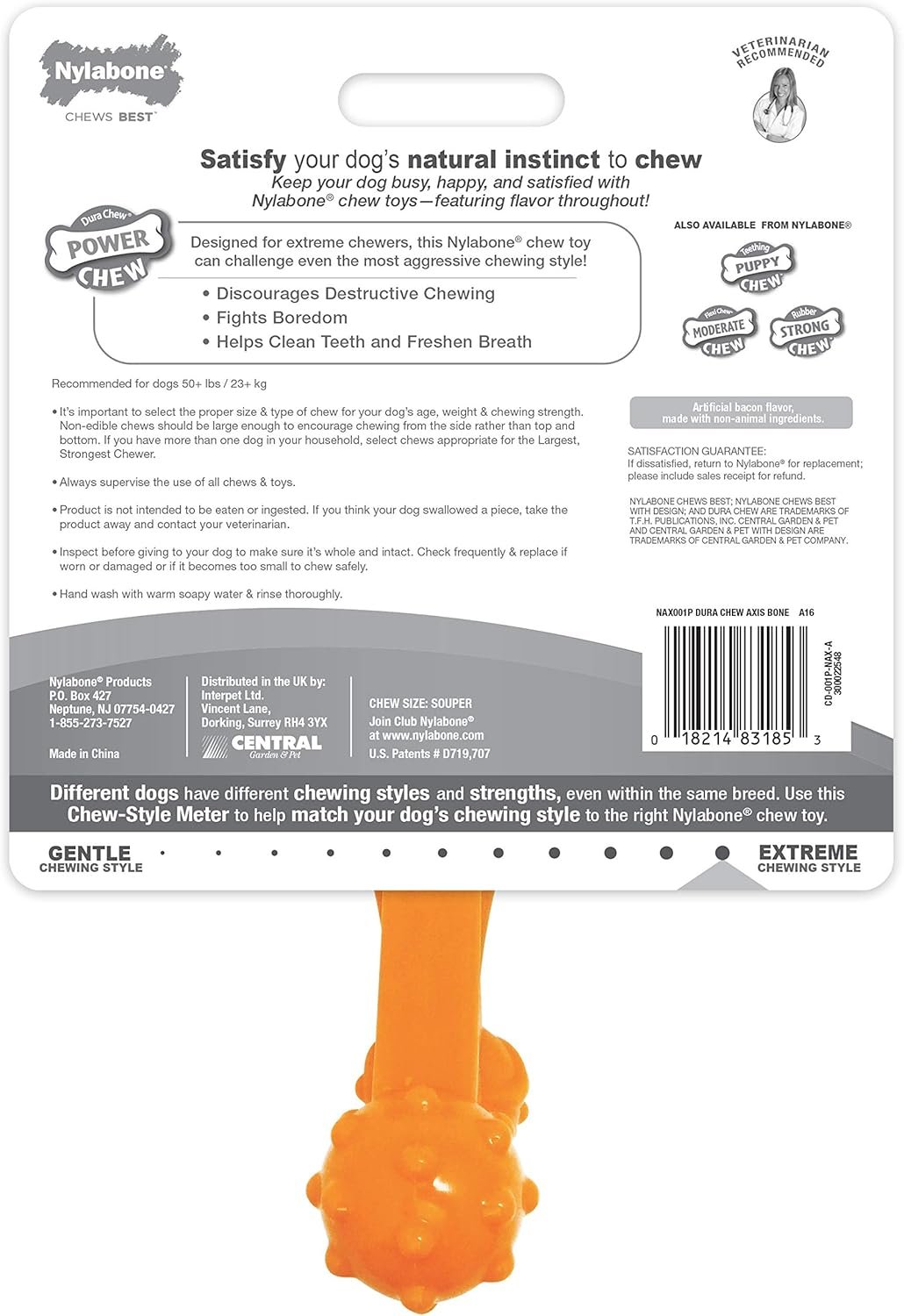 Nylabone Power Chew Axis Bone Chew Toy for Dogs, Dog Toys for Aggressive Chewers, Bacon Flavor, X-Large/Souper - 50+ lbs. (1 Count) - Image 7