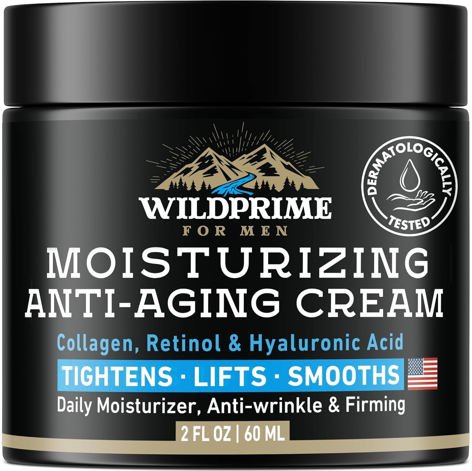Men's Face Moisturizer Cream - Anti Aging & Wrinkle - Men's Shave Lotion - Made in USA - Collagen, Hyaluronic Acid, Vitamins E & A, Avocado Oil - Age Facial Skin Care, Day & Night Moisturizing, 2 oz