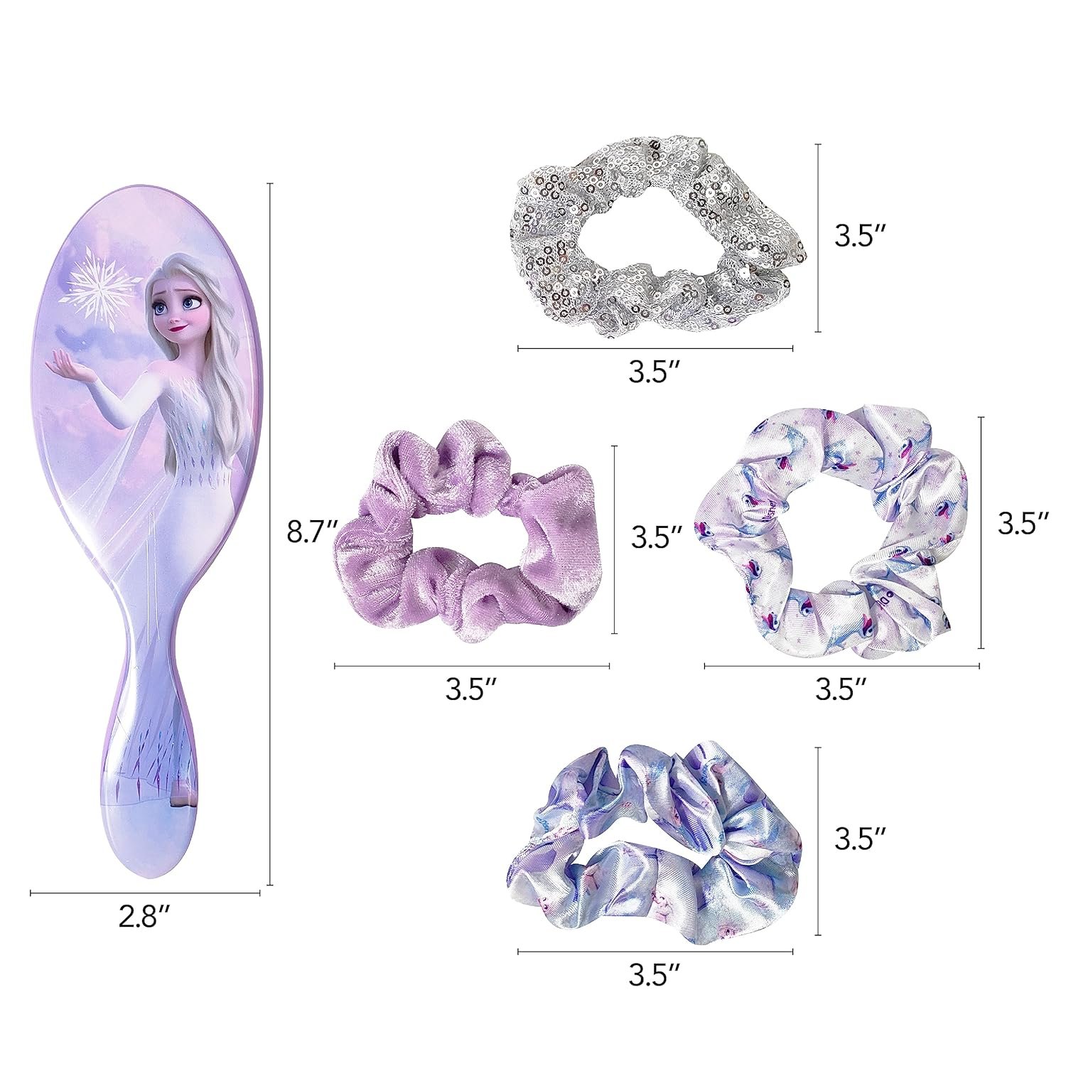 Frozen Princess Elsa Hair Accessory 5 Pcs Set - 1 Regular 9 inch Frozen Hairbrush & 4 Frozen Scrunchies - Detangling Brush & Elastic Hair Ties Ropes for Girls, Ages 3+ - Image 8