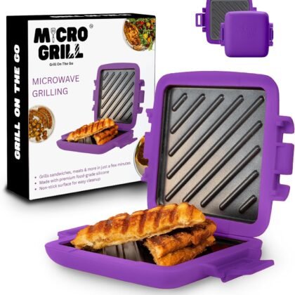 Toastie Maker, Microwave Grill, Sandwich Toaster, 3 Minute Grilled Cheese, Crispy, Panini Press, Dishwasher Safe, Office, Home, Travel & School Dorms (Purple)