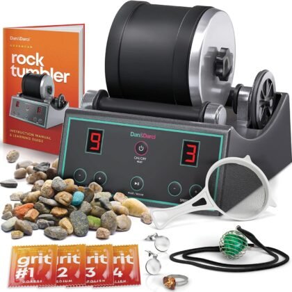 Dan&Darci Advanced Professional Rock Tumbler Kit - with Digital 9-Day Polishing Timer & 3 Speed Settings - Turn Rough Rocks into Beautiful Gems : Great Science & STEM Geology Toy for Kids All Ages