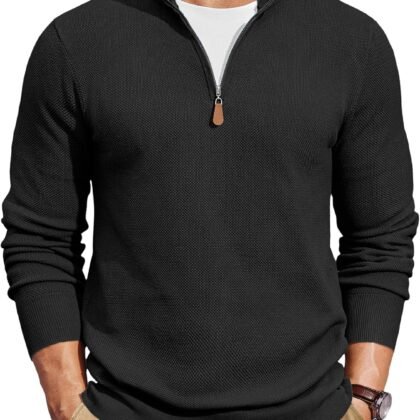 COOFANDY Men's Quarter Zip Pullover Dress Slim Fit Sweater Mock Neck Sweaters Casual Long Sleeve Pullovers